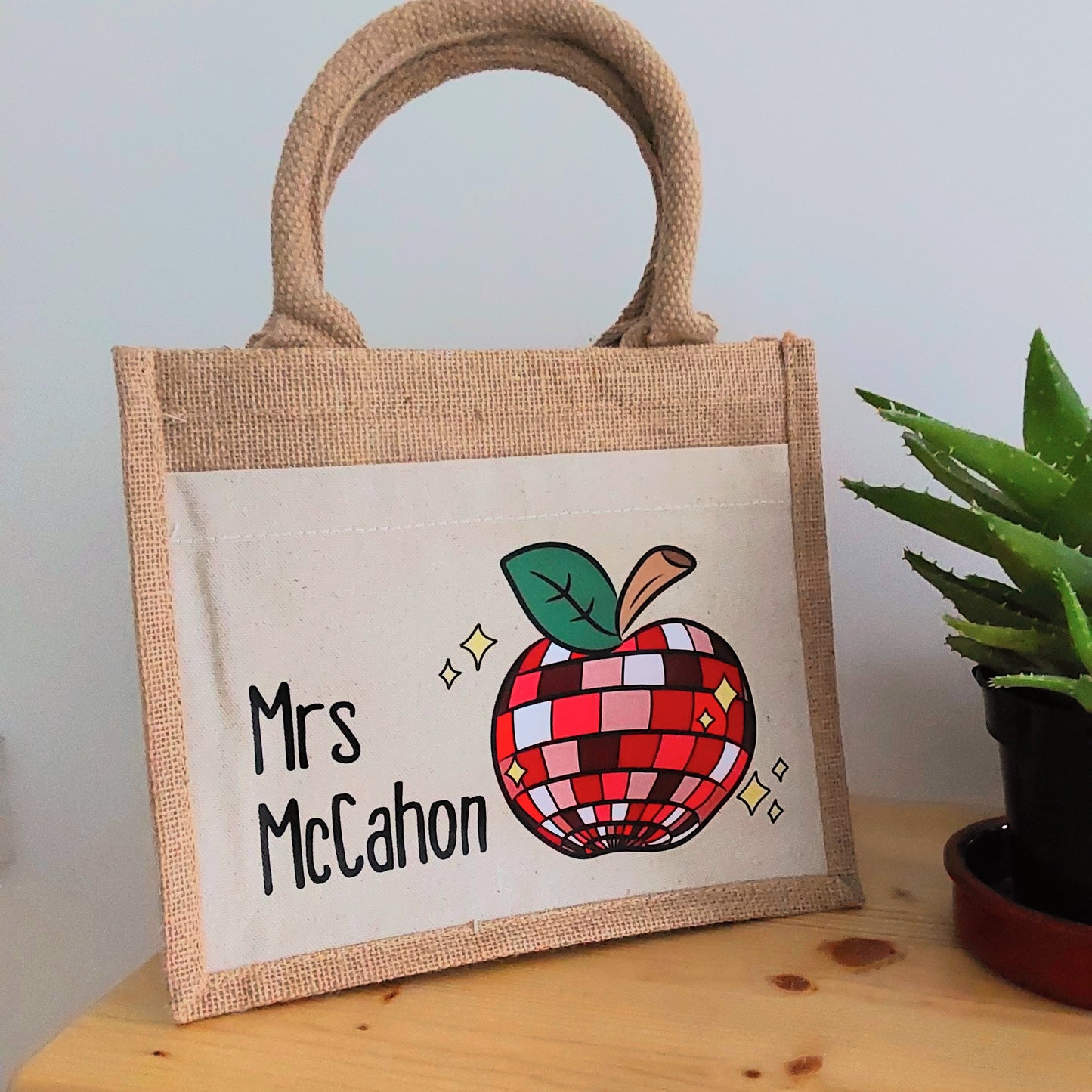 Personalised Teacher Apple Jute Bag