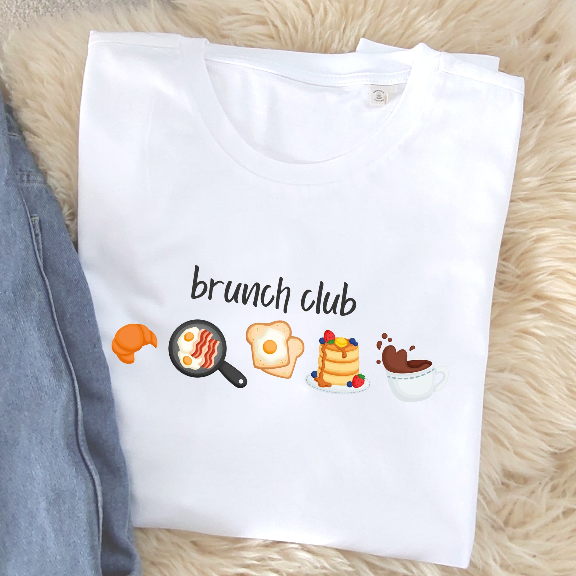 organic cotton tshirt printed with brunch club illustration