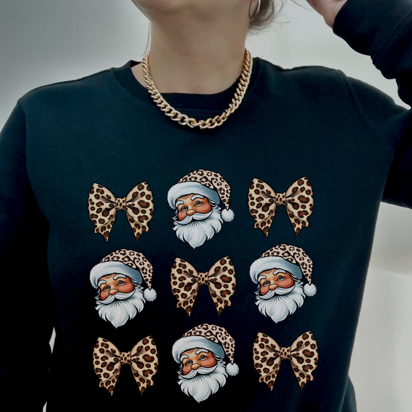 leopard print santa and bows sweatshirt