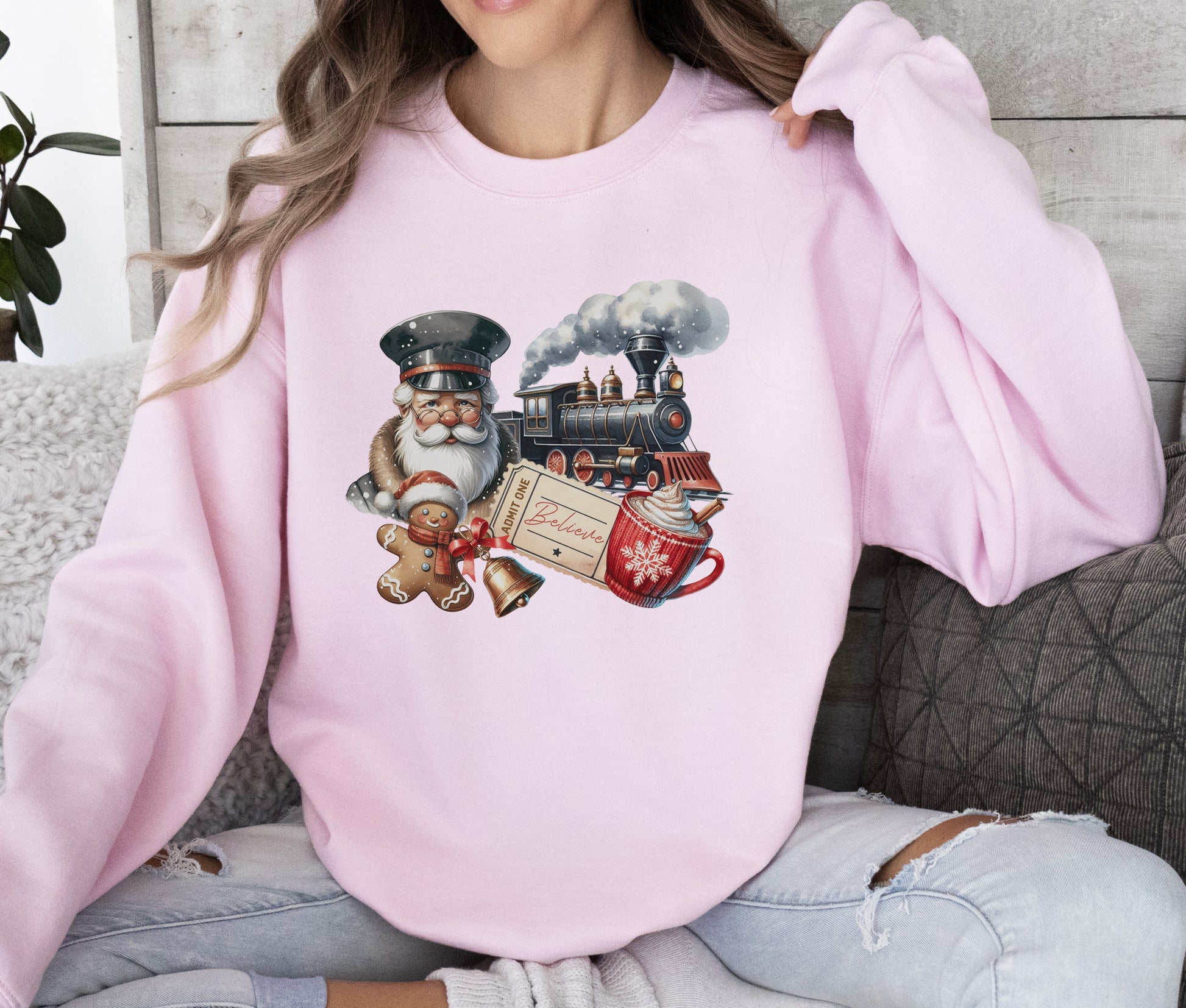 pink polar express christmas sweatshirt